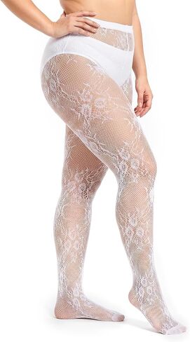 Floral Pattern White Lace Tights Plus Size White Lace Stockings High Waist Velvet Pantyhose Fishnet Stockings, Suitable for 220 lbs in Saudi Arabia