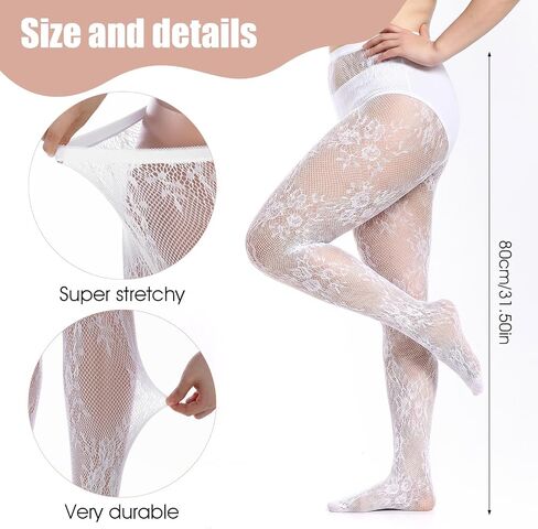 Floral Pattern White Lace Tights Plus Size White Lace Stockings High Waist Velvet Pantyhose Fishnet Stockings, Suitable for 220 lbs in Saudi Arabia