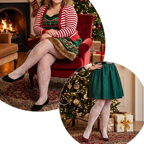 Floral Pattern White Lace Tights Plus Size White Lace Stockings High Waist Velvet Pantyhose Fishnet Stockings, Suitable for 220 lbs in Saudi Arabia