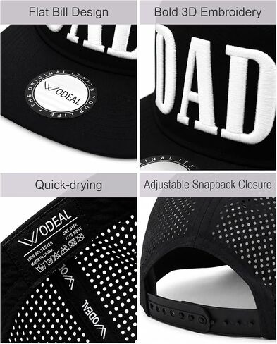 Dad Snapback Hats for Men, Adjustable Quick Dry Flat Bill Cap, Laser Cut Daddy Trucker Hat, Fathers Day Birthday New Dad Gifts Black in Kuwait