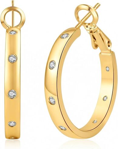 Senteria 4MM Sterling Silver Post Hoop Earrings Hypoallergenic 14K Gold Plated Hoop Earrings with AAA+ Cubic Zirconia Lightweight Thick Diamond Hoops Earring for Women Gift 25/30/40/50/60/70MM in Kuwait