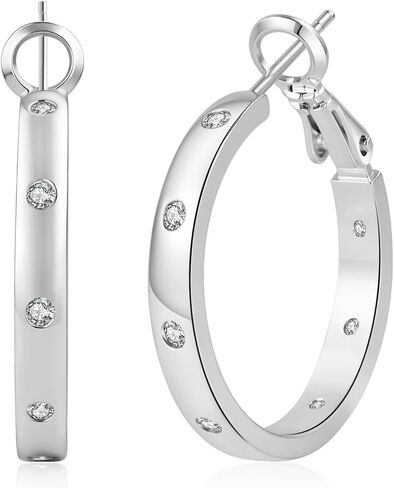Senteria 4MM Sterling Silver Post Hoop Earrings Hypoallergenic 14K Gold Plated Hoop Earrings with AAA+ Cubic Zirconia Lightweight Thick Diamond Hoops Earring for Women Gift 25/30/40/50/60/70MM in Saudi Arabia