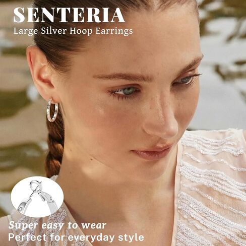 Senteria 4MM Sterling Silver Post Hoop Earrings Hypoallergenic 14K Gold Plated Hoop Earrings with AAA+ Cubic Zirconia Lightweight Thick Diamond Hoops Earring for Women Gift 25/30/40/50/60/70MM in Saudi Arabia
