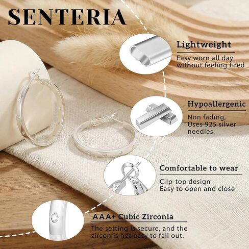 Senteria 4MM Sterling Silver Post Hoop Earrings Hypoallergenic 14K Gold Plated Hoop Earrings with AAA+ Cubic Zirconia Lightweight Thick Diamond Hoops Earring for Women Gift 25/30/40/50/60/70MM in Saudi Arabia