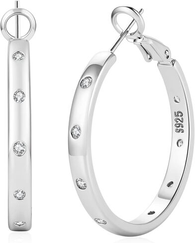 Senteria 4MM Sterling Silver Post Hoop Earrings Hypoallergenic 14K Gold Plated Hoop Earrings with AAA+ Cubic Zirconia Lightweight Thick Diamond Hoops Earring for Women Gift 25/30/40/50/60/70MM in Saudi Arabia