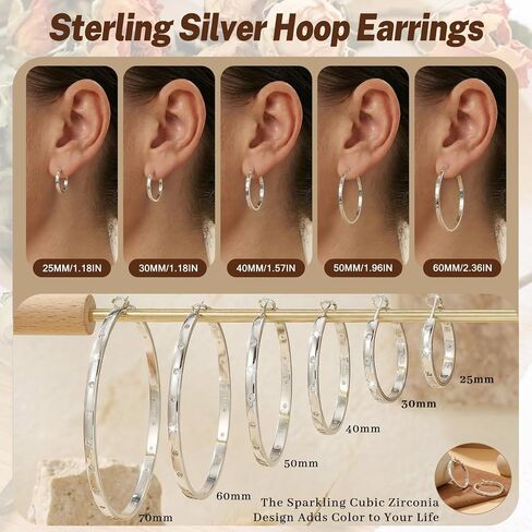 Senteria 4MM Sterling Silver Post Hoop Earrings Hypoallergenic 14K Gold Plated Hoop Earrings with AAA+ Cubic Zirconia Lightweight Thick Diamond Hoops Earring for Women Gift 25/30/40/50/60/70MM in Saudi Arabia