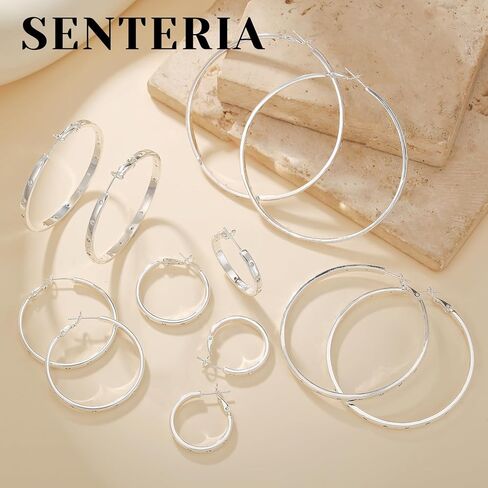 Senteria 4MM Sterling Silver Post Hoop Earrings Hypoallergenic 14K Gold Plated Hoop Earrings with AAA+ Cubic Zirconia Lightweight Thick Diamond Hoops Earring for Women Gift 25/30/40/50/60/70MM in Saudi Arabia