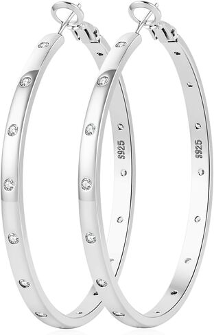 Senteria 4MM Sterling Silver Post Hoop Earrings Hypoallergenic 14K Gold Plated Hoop Earrings with AAA+ Cubic Zirconia Lightweight Thick Diamond Hoops Earring for Women Gift 25/30/40/50/60/70MM in Saudi Arabia