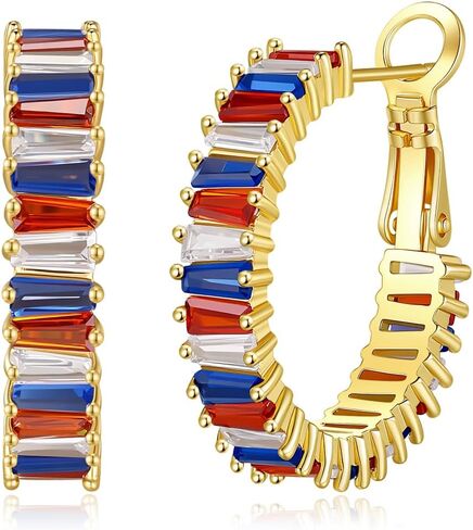 4th of July Earrings for Women - Patriotic American Flag Hoop Jewelry, Red White and Blue Outfits Accessories Gifts in Kuwait