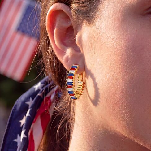 4th of July Earrings for Women - Patriotic American Flag Hoop Jewelry, Red White and Blue Outfits Accessories Gifts in Kuwait