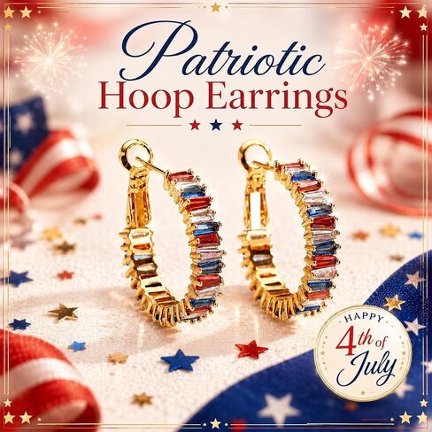 4th of July Earrings for Women - Patriotic American Flag Hoop Jewelry, Red White and Blue Outfits Accessories Gifts in Kuwait