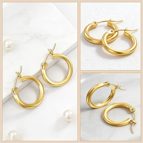 14K Gold Plated Hoop Earrings for Women, Huggie Hoop Earrings,Hypoallergenic Lightweight Small Hoop Earring for Womens with Gift Box,Birthday Valentine's Jewelry Ideal Gift for Wife Mom Girlfriend/Her in Kuwait