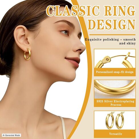 14K Gold Plated Hoop Earrings for Women, Huggie Hoop Earrings,Hypoallergenic Lightweight Small Hoop Earring for Womens with Gift Box,Birthday Valentine's Jewelry Ideal Gift for Wife Mom Girlfriend/Her in Kuwait