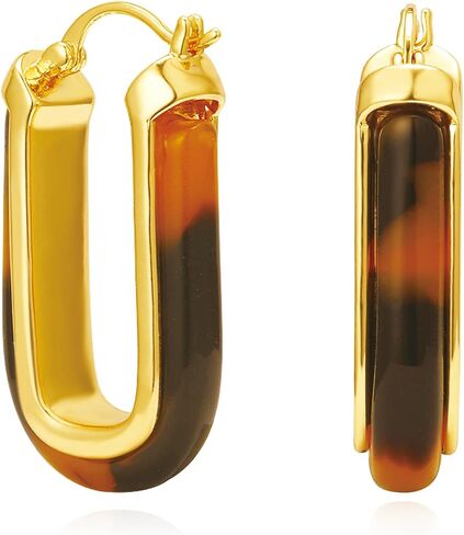 Dr's gift Chunky Leopard Print Earrings for Women 14K Gold Plated Statement Huggie Hoop Earrings Brown Acrylic Tortoise Resin Cheetah Trendy Jewelry in Saudi Arabia