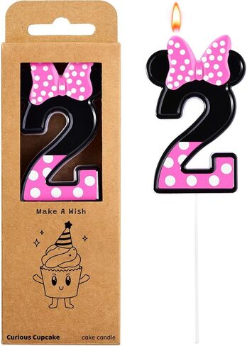 2.76 Inch Cartoon Pink and Black Mouse 2 Number Birthday Candles, Anime Cartoon Number Candles, Cake Number Candles, Party Celebration, Style Candle in Kuwait