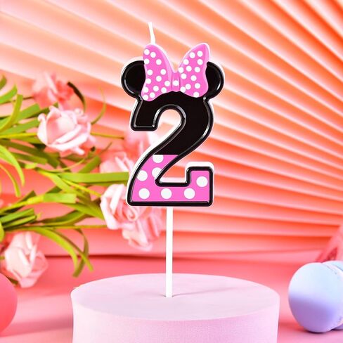 2.76 Inch Cartoon Pink and Black Mouse 2 Number Birthday Candles, Anime Cartoon Number Candles, Cake Number Candles, Party Celebration, Style Candle in Kuwait