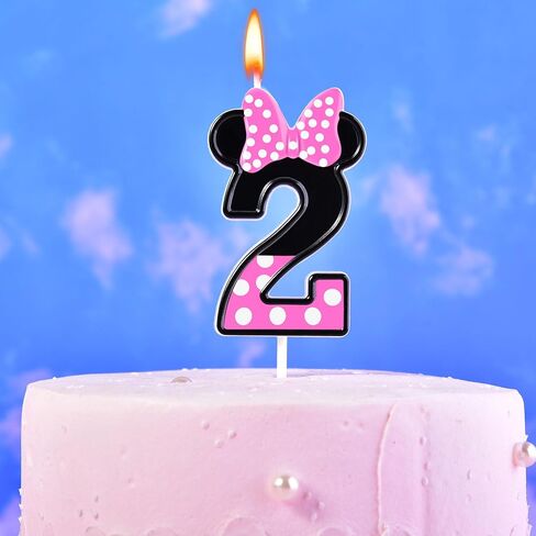 2.76 Inch Cartoon Pink and Black Mouse 2 Number Birthday Candles, Anime Cartoon Number Candles, Cake Number Candles, Party Celebration, Style Candle in Kuwait