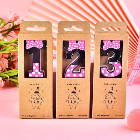 2.76 Inch Cartoon Pink and Black Mouse 2 Number Birthday Candles, Anime Cartoon Number Candles, Cake Number Candles, Party Celebration, Style Candle in Kuwait
