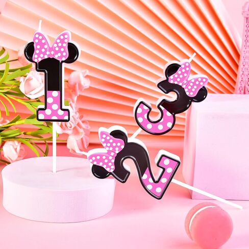 2.76 Inch Cartoon Pink and Black Mouse 2 Number Birthday Candles, Anime Cartoon Number Candles, Cake Number Candles, Party Celebration, Style Candle in Kuwait