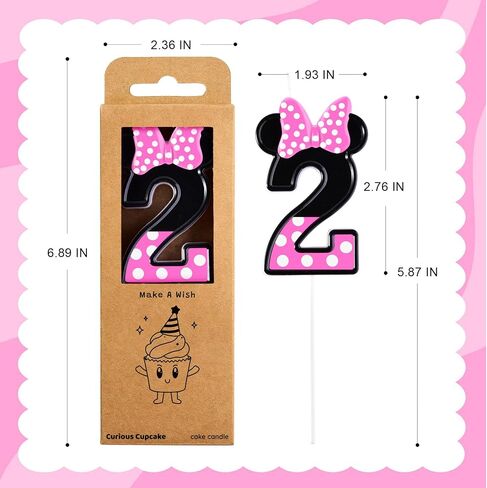 2.76 Inch Cartoon Pink and Black Mouse 2 Number Birthday Candles, Anime Cartoon Number Candles, Cake Number Candles, Party Celebration, Style Candle in Kuwait