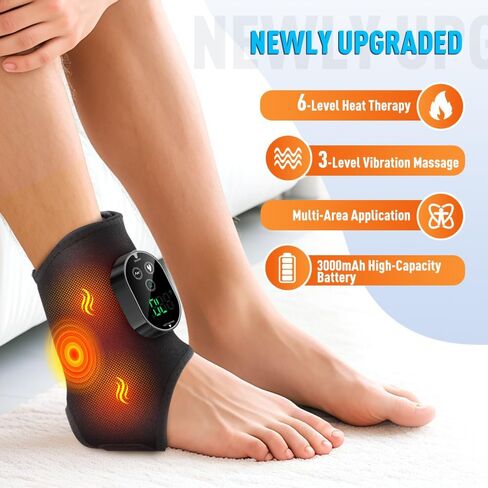 Wearable Ankle Massager with Heat & Vibration, Cordless Heated Ankle Wrap for Ankle and Foot Comfort, Adjustable Heat Levels, Rechargeable, Single, Black in Saudi Arabia