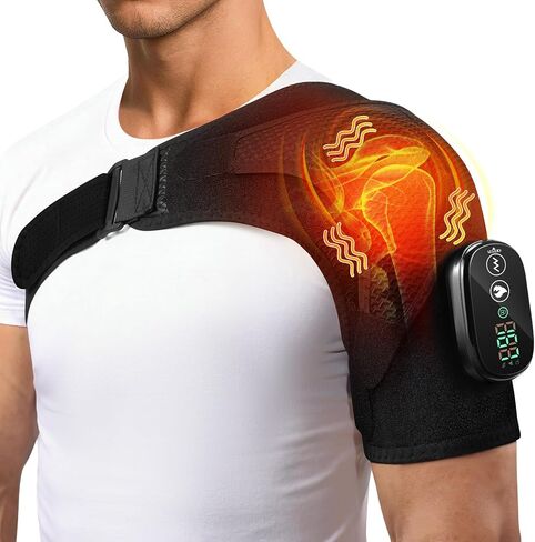 Cordless Shoulder Heating Pad & Massager, Heating Vibration Shoulder Wrap Brace, Shoulder Massager for Pain Relief Deep Tissue, Rotator Cuff Support for Men & Women, Black in Kuwait