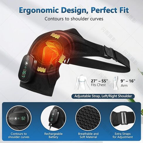 Cordless Shoulder Heating Pad & Massager, Heating Vibration Shoulder Wrap Brace, Shoulder Massager for Pain Relief Deep Tissue, Rotator Cuff Support for Men & Women, Black in Kuwait