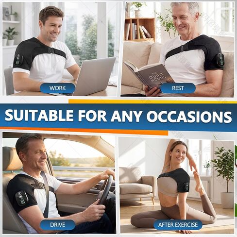 Cordless Shoulder Heating Pad & Massager, Heating Vibration Shoulder Wrap Brace, Shoulder Massager for Pain Relief Deep Tissue, Rotator Cuff Support for Men & Women, Black in Kuwait