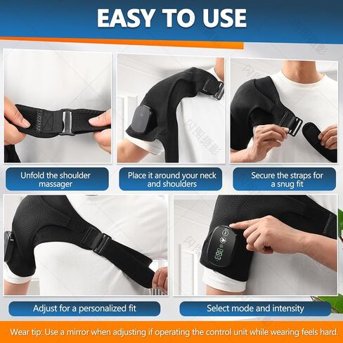 Cordless Shoulder Heating Pad & Massager, Heating Vibration Shoulder Wrap Brace, Shoulder Massager for Pain Relief Deep Tissue, Rotator Cuff Support for Men & Women, Black in Kuwait