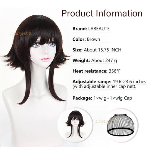 LABEAUTE Brown Cosplay Wig Short Bob Heat Resistant Synthetic Costume Wig Pre-Styled Costume Hair for Halloween Party Convention in Saudi Arabia