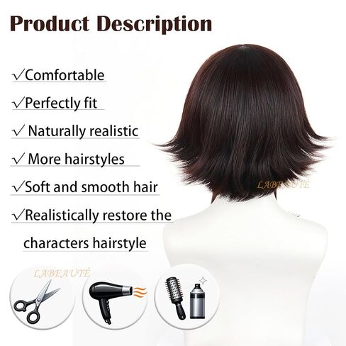 LABEAUTE Brown Cosplay Wig Short Bob Heat Resistant Synthetic Costume Wig Pre-Styled Costume Hair for Halloween Party Convention in Saudi Arabia