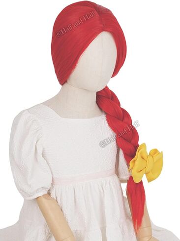 Red Braided Center Part Cosplay Wig and Yellow Bow 23.6'' Long Vibrant Red Braid CowGirl Costume Wigs for Halloween Party in Saudi Arabia