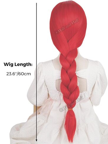 Red Braided Center Part Cosplay Wig and Yellow Bow 23.6'' Long Vibrant Red Braid CowGirl Costume Wigs for Halloween Party in Saudi Arabia