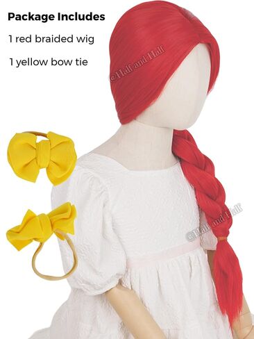 Red Braided Center Part Cosplay Wig and Yellow Bow 23.6'' Long Vibrant Red Braid CowGirl Costume Wigs for Halloween Party in Saudi Arabia