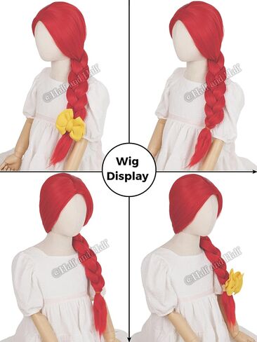 Red Braided Center Part Cosplay Wig and Yellow Bow 23.6'' Long Vibrant Red Braid CowGirl Costume Wigs for Halloween Party in Saudi Arabia