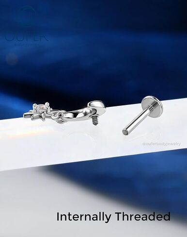 OUFER Body Piercing Moon Helix Piercing Jewelry 16G Dangle Star Helix Earrings for Women Internally Thread Conch Helix Stud Flat Back Earrings Surgical Steel Cartilage Jewelry in Saudi Arabia