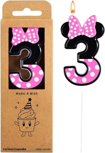 2.76 Inch Cartoon Pink and Black Mouse 2 Number Birthday Candles, Anime Cartoon Number Candles, Cake Number Candles, Party Celebration, Style Candle in Kuwait