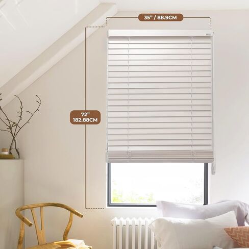 White Poplar Wood Venetian Blinds, 35" W x 72" L x 7" D, Custom Fit Horizontal Window Shade for Home & Office, Light Filtering & Privacy, Easy Installation in Saudi Arabia