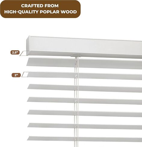 White Poplar Wood Venetian Blinds, 35" W x 72" L x 7" D, Custom Fit Horizontal Window Shade for Home & Office, Light Filtering & Privacy, Easy Installation in Saudi Arabia