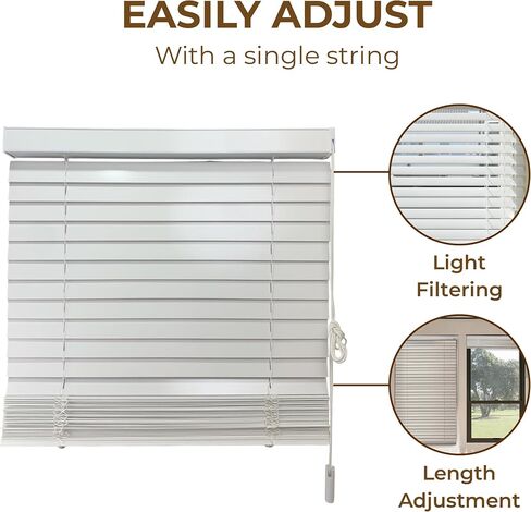 White Poplar Wood Venetian Blinds, 35" W x 72" L x 7" D, Custom Fit Horizontal Window Shade for Home & Office, Light Filtering & Privacy, Easy Installation in Saudi Arabia