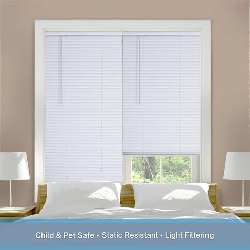LOTUS & WINDOWARE Cordless Mini Blind, 1" Vinyl Slats, 50" Wide x 64" Long - White, Window Blinds for Home and Office, Interior Door Blinds - Light Filtering in Saudi Arabia