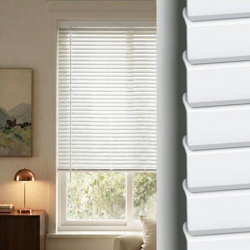90" W x 49" H Mini Blinds for Windows, Cordless 1 inch Mini Blinds Blackout Venetian Blind Protect Privacy L Stype Aluminum Blind for RV, Living Room, Office. White in Saudi Arabia