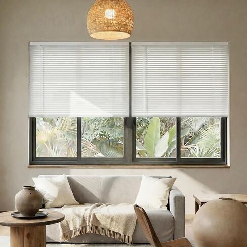 90" W x 49" H Mini Blinds for Windows, Cordless 1 inch Mini Blinds Blackout Venetian Blind Protect Privacy L Stype Aluminum Blind for RV, Living Room, Office. White in Saudi Arabia