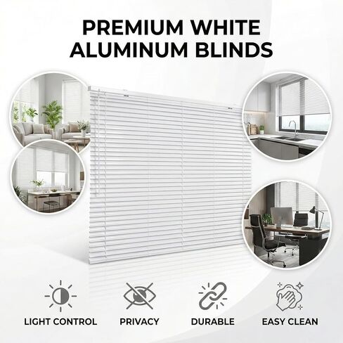 90" W x 49" H Mini Blinds for Windows, Cordless 1 inch Mini Blinds Blackout Venetian Blind Protect Privacy L Stype Aluminum Blind for RV, Living Room, Office. White in Saudi Arabia
