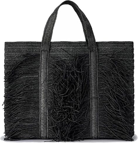 Woven Straw Tote Bag for Women, Fashion Summer Fringe Handbag with Tassel Large Beach Shoulder Bag Casual Purse in Kuwait
