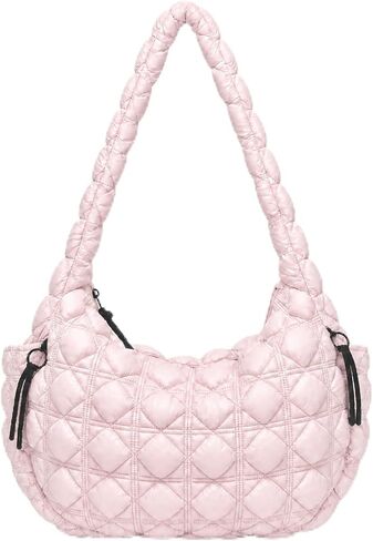 Large Puffer Quilted Crossbody Tote Bag for Women, Lightweight Nylon Puffy Shoulder Hobo Bags for Travel, Daily Use & Work, in Kuwait