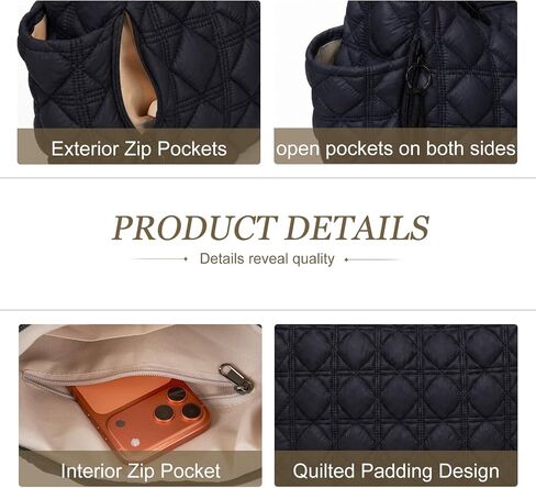Large Puffer Quilted Crossbody Tote Bag for Women, Lightweight Nylon Puffy Shoulder Hobo Bags for Travel, Daily Use & Work, in Kuwait