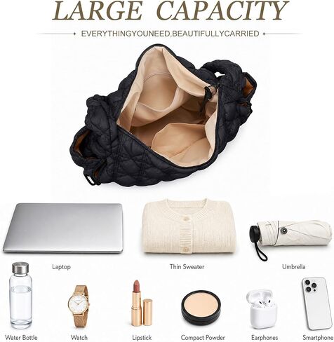 Large Puffer Quilted Crossbody Tote Bag for Women, Lightweight Nylon Puffy Shoulder Hobo Bags for Travel, Daily Use & Work, in Kuwait