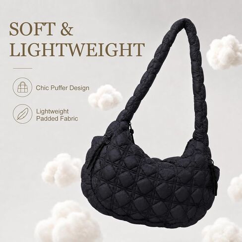 Large Puffer Quilted Crossbody Tote Bag for Women, Lightweight Nylon Puffy Shoulder Hobo Bags for Travel, Daily Use & Work, in Kuwait