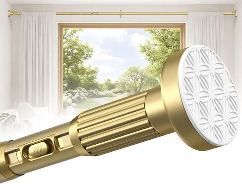 Tension Curtain Rod 42-144 Inches, No Drill Adjustable Spring Tension Rod, Push Button to Lengthen & Release to Lock, Heavy Duty Rust-Resistant for Window Living Room Closet Outdoor, Gold in Saudi Arabia